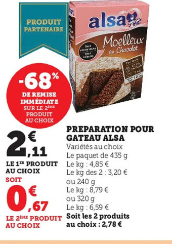 Super U Preparation Pour Gateau Alsa offre