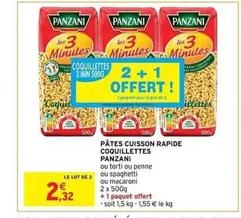Intermarché Contact Pâtes cuisson rapide coquillettes panzani offre