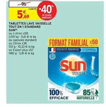 Intermarché Contact Tablettes lave vaisselle tout en 1 standard sun offre