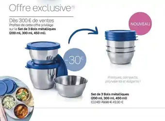 Tupperware Set de 3 bols métalliques offre