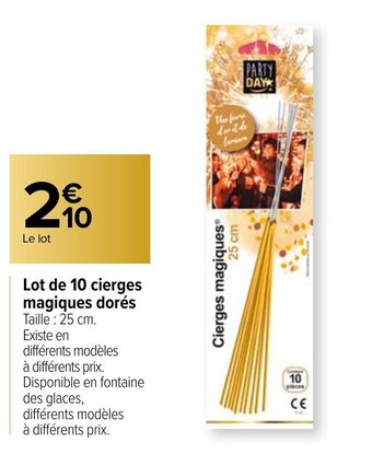 Carrefour Lot de 10 cierges magiques dorés offre