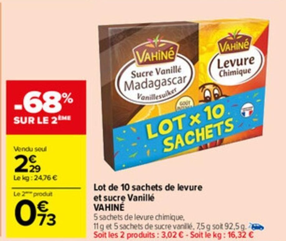 Promo Lot de 10 sachets de levure et sucre vanillé VAHINE chez