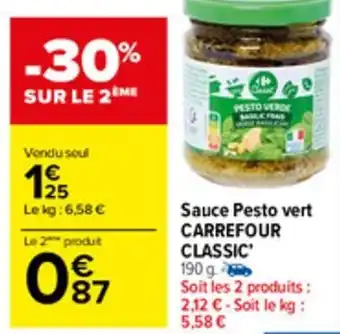 Carrefour Market Sauce pesto vert CARREFOUR CLASSIC offre