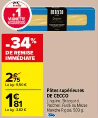 Carrefour Market Pâtes supérieures DE CECCO offre