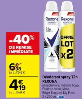 Carrefour Market Déodorant spray 72h REXONA offre