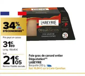 Carrefour Market Foie Gras de Canard Entier Degustation Labeyrie offre