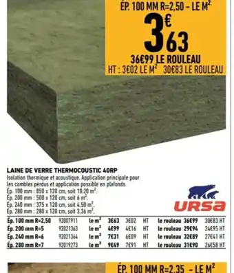 Brico Cash Laine de Verre Thermocoustic 40RP offre