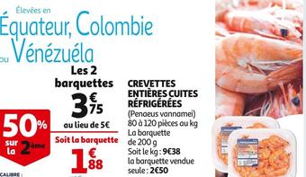 Auchan Supermarché Crevettes entières cuites réfrigérées offre