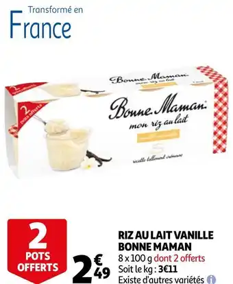 Auchan Bonne maman riz au lait vanille offre