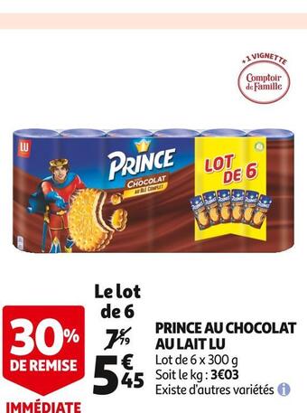 Auchan Supermarché Lu prince au chocolat au lait offre