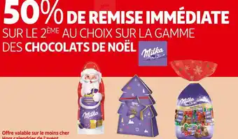 Auchan Supermarché Milka 50% de remise immédiate sur le 2ème au choix sur la gamme des chocolats de noël milka offre