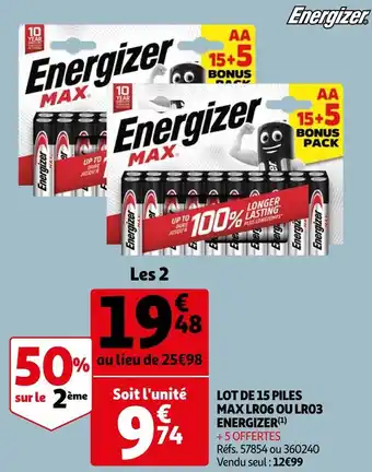 Auchan Energizer lot de 15 piles max lr06 ou lr03 offre
