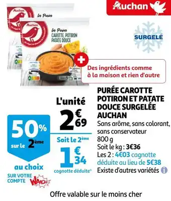 Auchan Auchan purée carotte potiron et patate douce surgelée offre