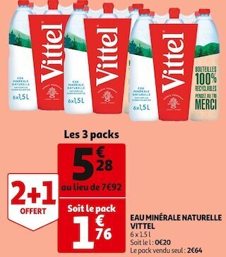 Auchan Supermarché Vittel eau minérale naturelle offre