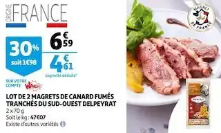 Auchan Delpeyrat lot de 2 magrets de canard fumés tranchés du sud-ouest offre