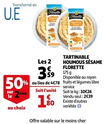 Auchan Florette tartinable houmous sésame offre