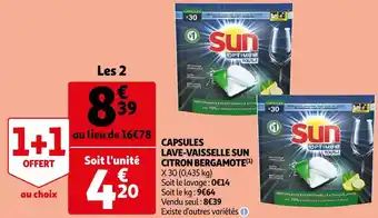 Auchan Sun capsules lave-vaisselle citron bergamote offre