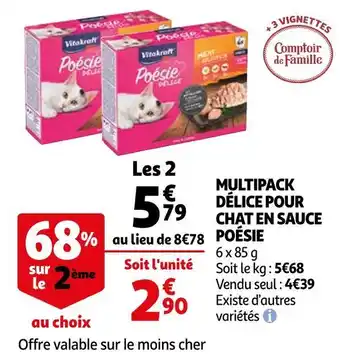 Auchan Multipack délice pour chat en sauce poésie offre