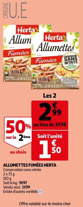 Auchan Herta allumettes fumées offre