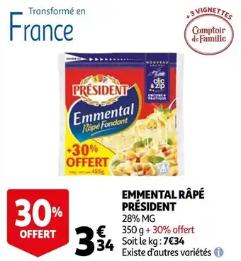 Auchan Président emmental râpé offre