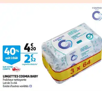 Auchan Supermarché Cosmia lingettes baby offre