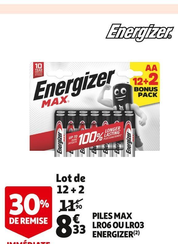 Promo Energizer piles max lr06 ou lr03 chez Auchan Supermarché