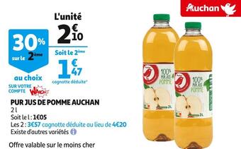 Auchan Supermarché Auchan pur jus de pomme offre