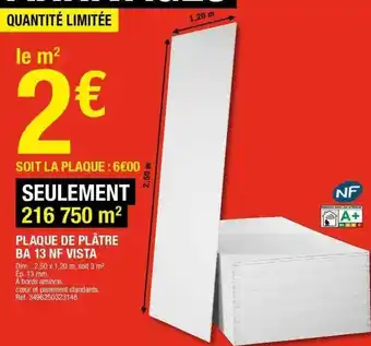 Brico Dépôt Plaque De Plâtre Ba 13 Nf Vista offre