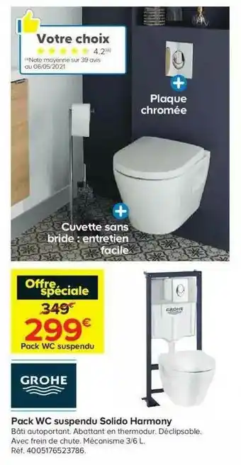 Castorama Pack Wc Suspendu Solido Harmony Grohe offre