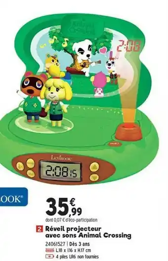 JouéClub Reveil Projecteur Avec Sons Animal Crossing offre