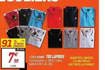 Netto 1 Polo Homme Ted Lapidus offre