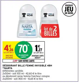 Intermarché Déodorant Bille Femme Invisible 48h Narta offre