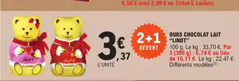 E.Leclerc Ours Chocolat Lait Lindt offre