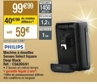 Cora x Carrefour Machine A Dosettes Senseo Select Square Deep Black offre