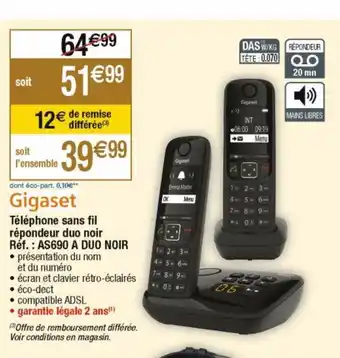 Cora x Carrefour Telephone Sans Fil Repondeur Duo Noir offre