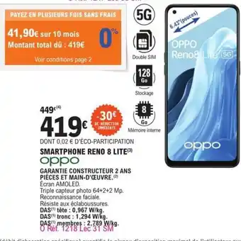 E.Leclerc Smartphone Reno 8 Lite Oppo offre