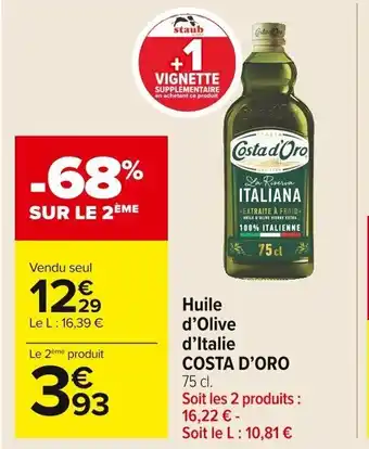 Carrefour Market Huile d'Olive d'Italie Costa d'Oro offre