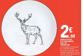 E.Leclerc Assiette Plate 27cm Blanche Filet Or Decor Cerf offre