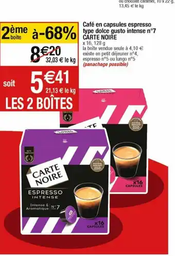Cora x Carrefour Cafe En Capsules Espresso Type Dolce Gusto Intense n°7 Carte Noire offre