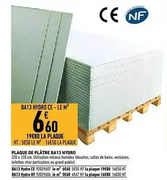 Brico Cash Plaque de plâtre ba 13 hydro offre