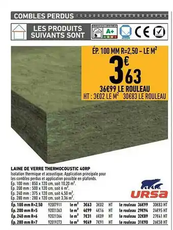 Brico Cash Laine de verre thermocoustic 40rp offre