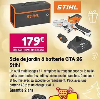 Point Vert Scie de jardin à batterie gta 26 stihl offre