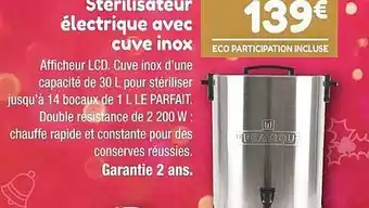 Point Vert Stérilisateur électrique avec cuve inox offre