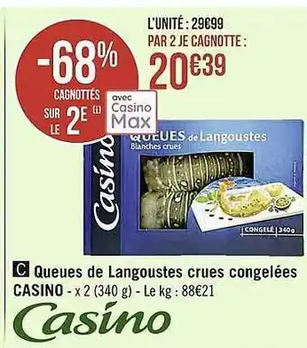 Queues de langoustes crues congelées casino