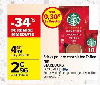 Carrefour Sticks poudre chocolatée toffee nut starbucks offre