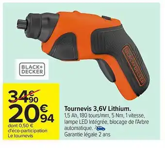 Carrefour Tournevis 3,6v lithium black + decker offre