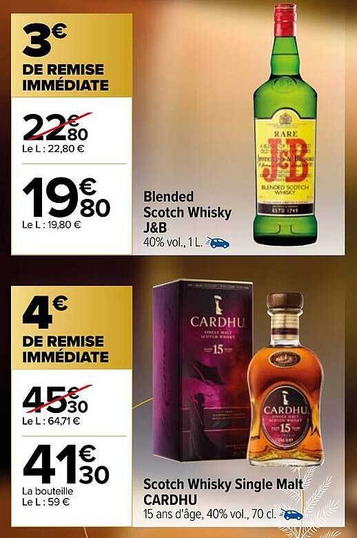 Promo Blended scotch whisky j&b, scotch whisky single malt cardhu chez