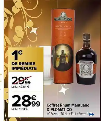 Carrefour Coffret rhum mantuano diplomatico offre