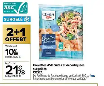 Carrefour Market Crevettes asc cuites et décortiquées surgelées costa offre