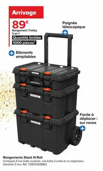 Rangement trolley 3 en 1 stack n roll worx